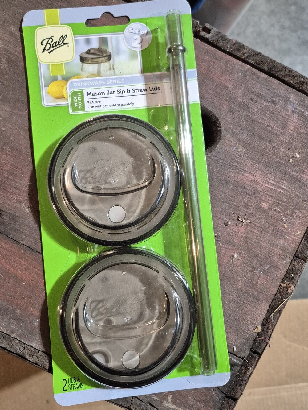 Ball Sip & Straw Lids Set Wide Mouth Jars 2 lids 2 straws Hard To Find New